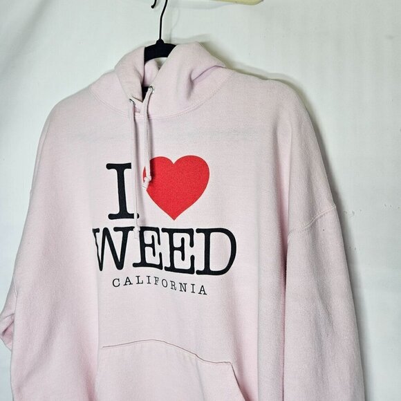 Jerseys Pink Hoodie I Heart Love Weed California Pullover Tourist Size XL - Picture 2 of 9